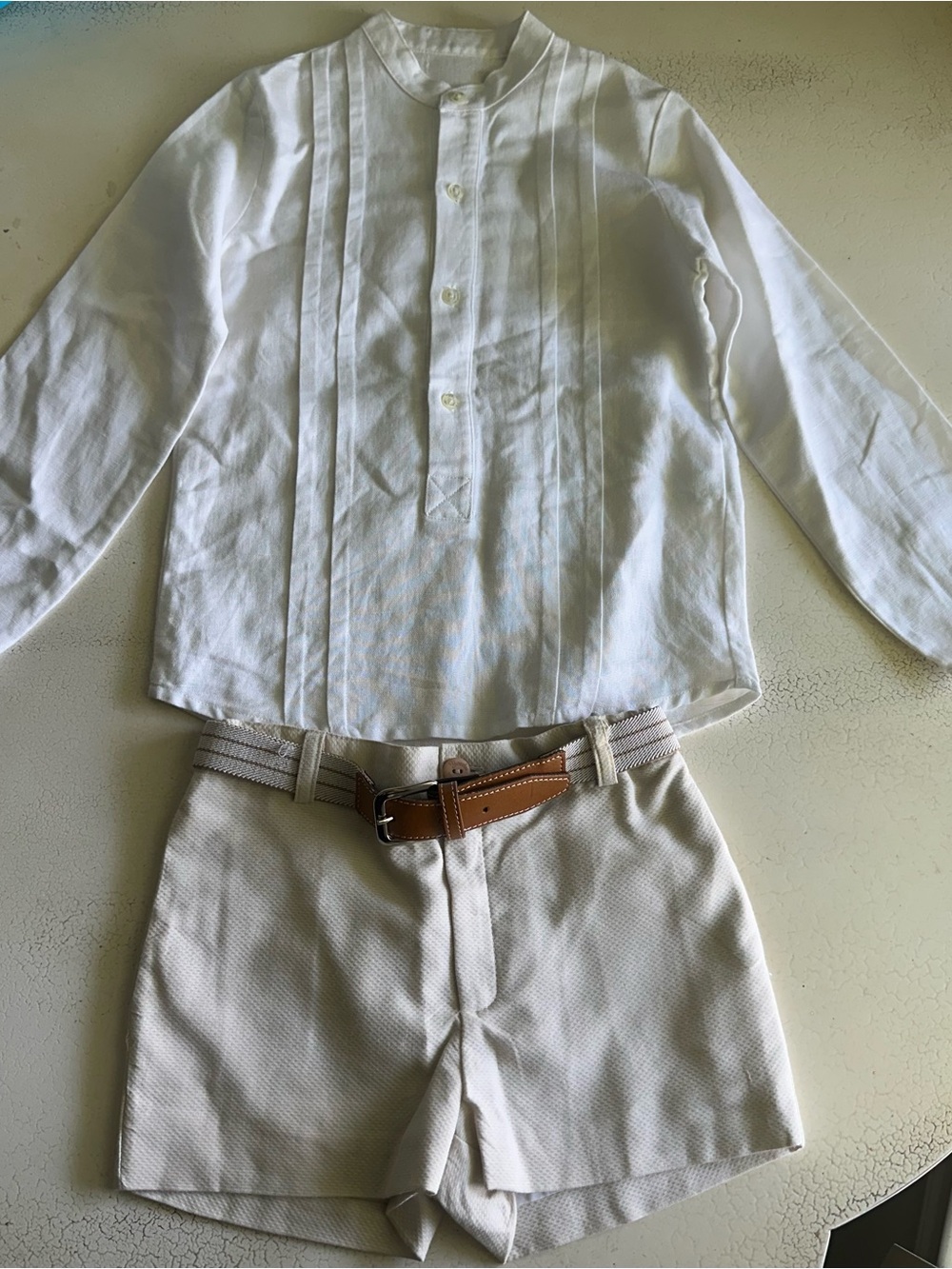 Yoedu Boys Size 5 Spanish Linen Shirt Shorts Belt 3-Piece Outfit